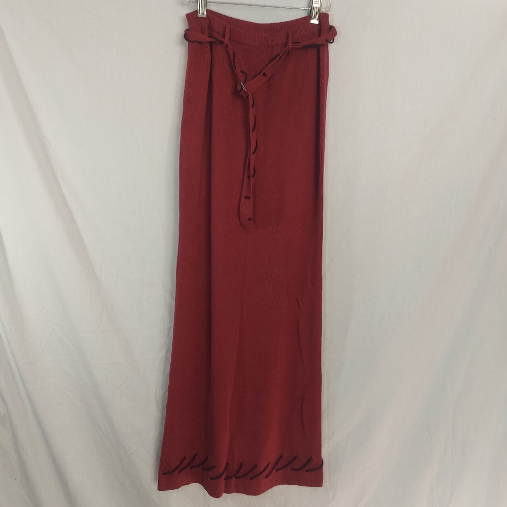 NWT Maje Burgundy Knit Maxi Skirt Size 4 Lace-Up Front Tie Detail New With Tags